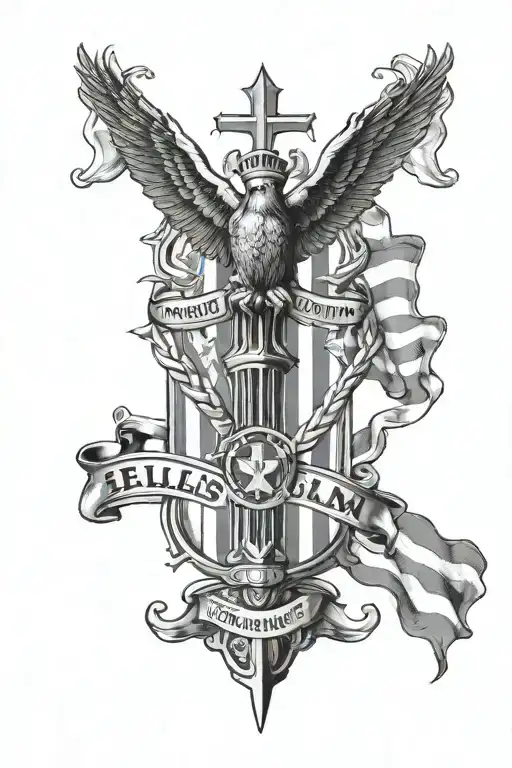 Ellis Island Usa Flag With Christian Cross Italy