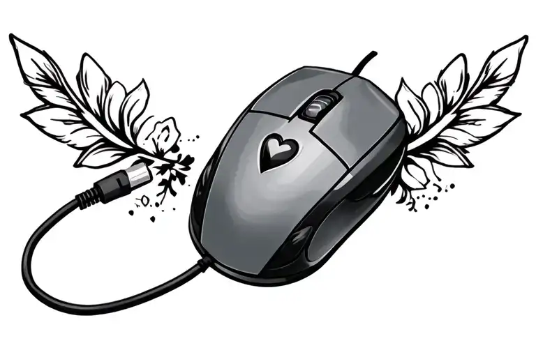 Computer Gaming Mouse With Cord And Heart