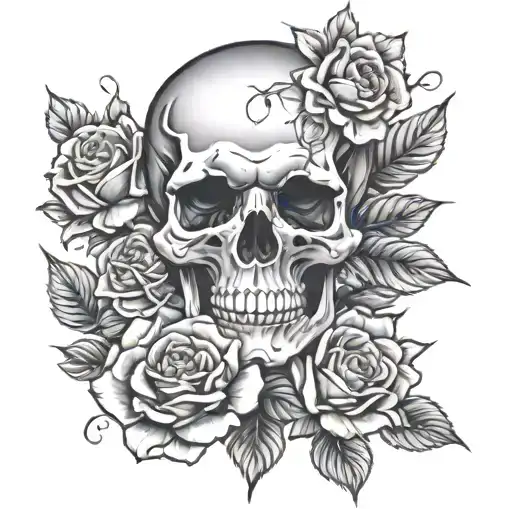Skull And Roses Blooming