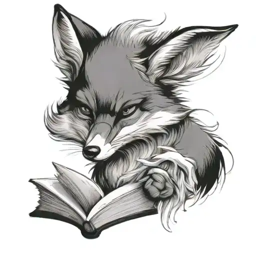 A Sketch Of A Fox With A Book In The Graphic Design