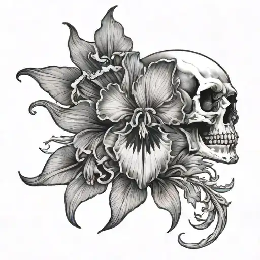 Iris Flower And Skull In Chest