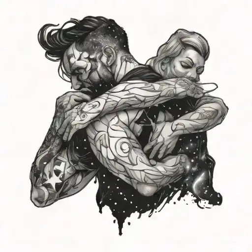 Person Hugging Themselves With A Galaxy Instead Of Head