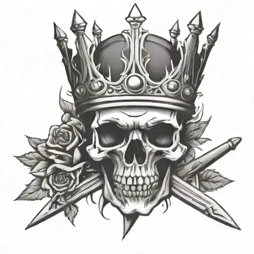 Simple Skull With A Kings Crown And Sword