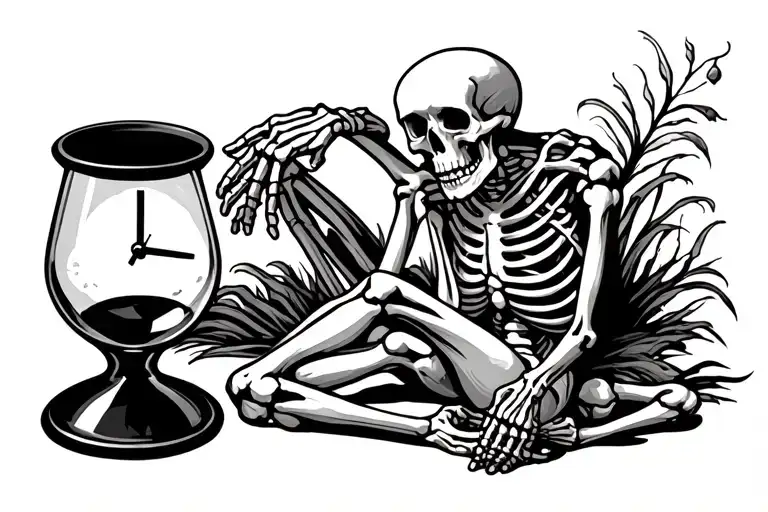 Skeleton Sitting On Hour Glass Thinking