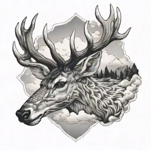 Young Boy Deer Huntin Clouds Forming The Shape