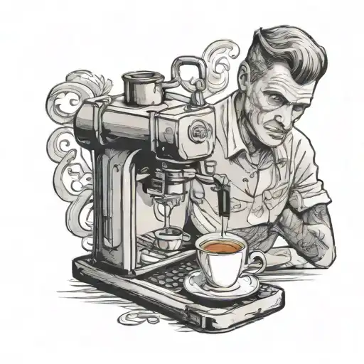 Bialetti Coffee Machine And Bialetti Man Sitting