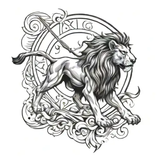 Sagittarius Zodiac Sign And Lion Roaring