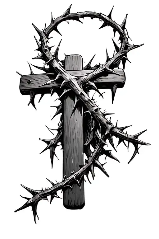 Nail Cross With Crown Of Thorns Hanging On Top