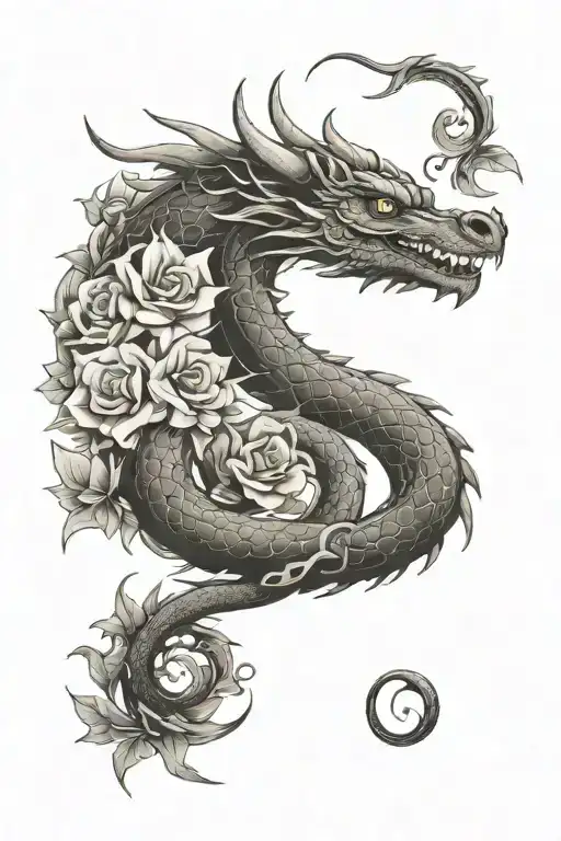 Simple Dragon With Flowers