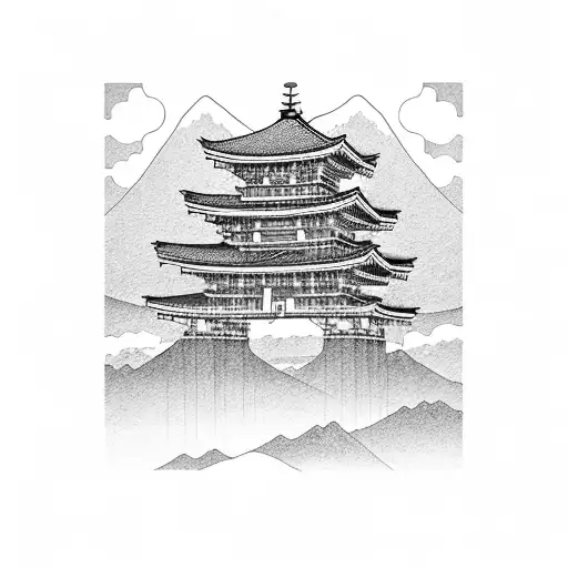 Torii Gate With Mount Fuji Background Red And Black