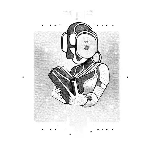 A Futuristic Cyborg Holding A Book With Binary Code Flowing Out Of Its Pages