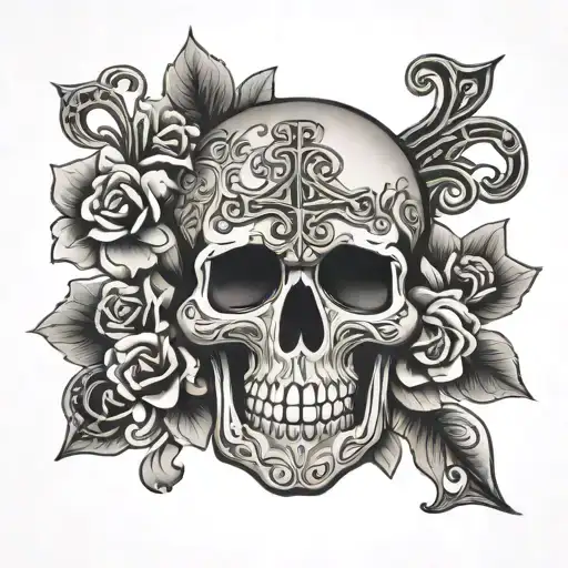 Celtic Cross Mexican Skull Flowers
