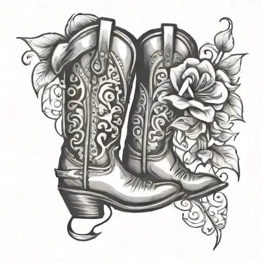 Cowboy Boot With November Flower Intertwined