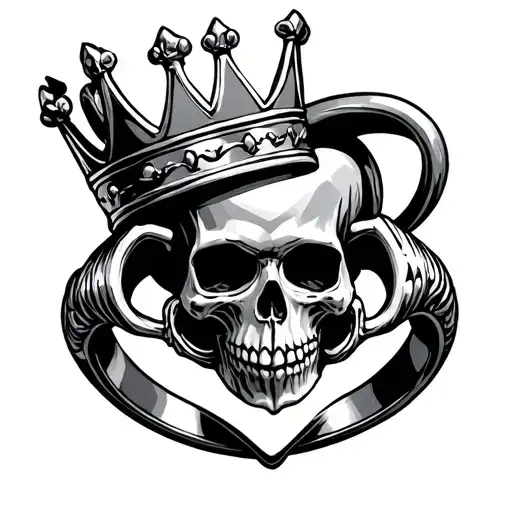 Claddagh Ring Gothic Crown And Skull Wearing