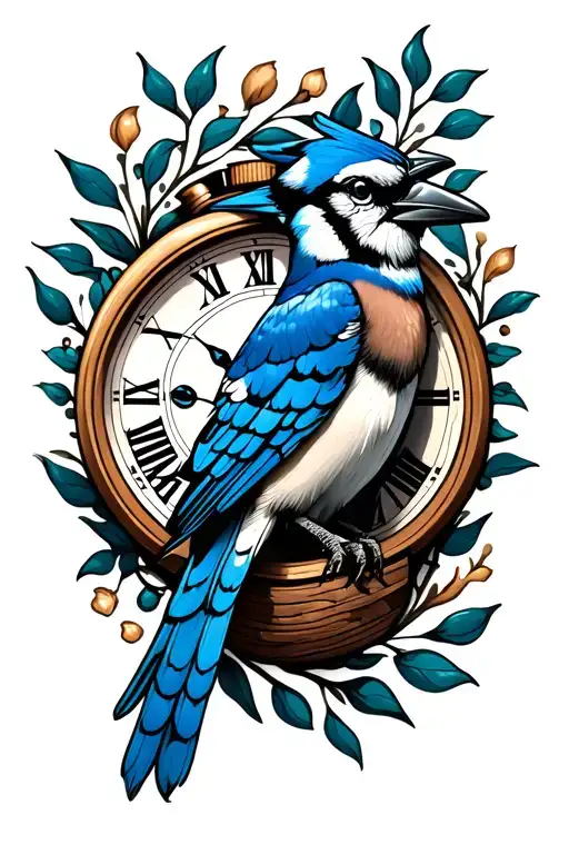 Blue Jay Surrounded By A Clock