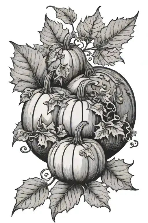 Pumpkin With Autumnal Leaves Intertwined