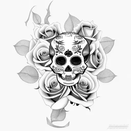 Roses And A Dia De Los Muerto Skull