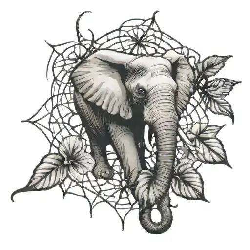 Elephant Hibiscus Flower And Spider Webs Entwined