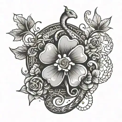 Four Leaf Clover And Snake And Dice And The Sun And Flowers