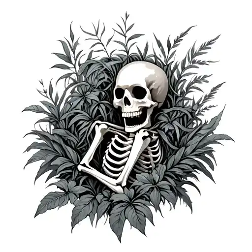 Skeleton With Plants Around It Choking It