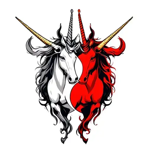 The Last Unicorn Vs The Red Bull Forming Yin Yang Symbol