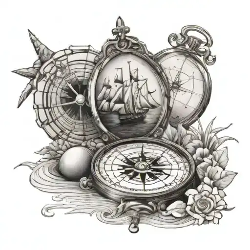 Nautical Compass And Beach Scene