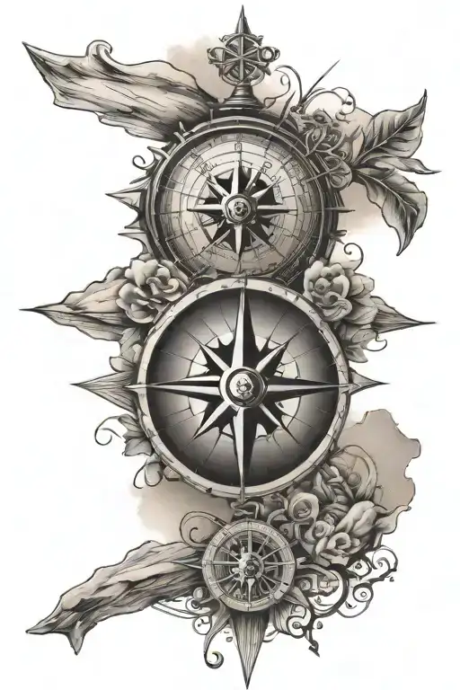 Nautical Compass And Beach Sunset