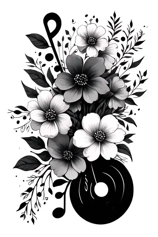 Paint Pallet With Flowers And Geometric Shapes And Music Notes Wiht Flowers