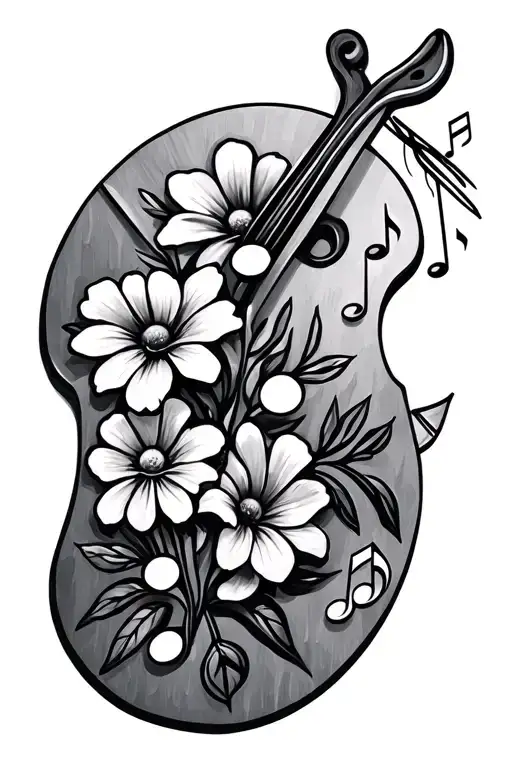 Paint Pallet With Flowers And Geometric Shapes And Music Notes