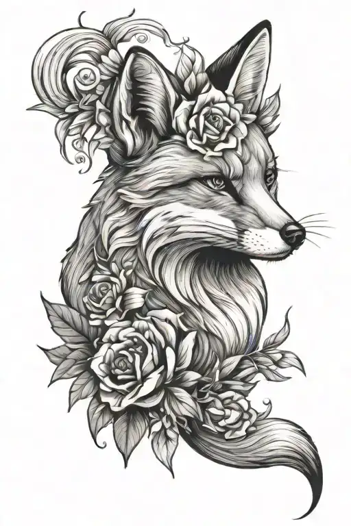 Fox Head With Flowers