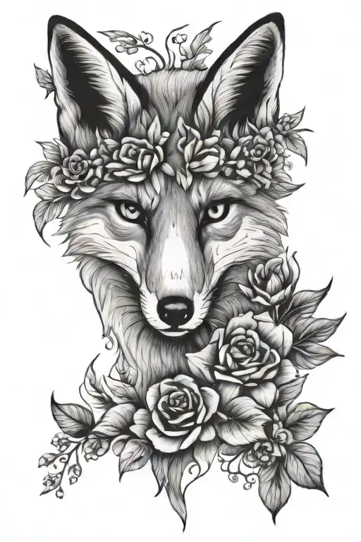 Fox Head And Flowerrs