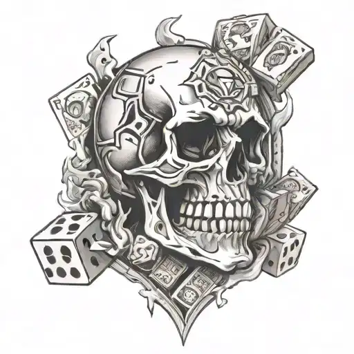 Skull Money And Dice And Fire