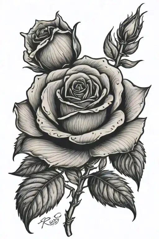 Smalll Single Rose With The Name Rosie Next To The Stem