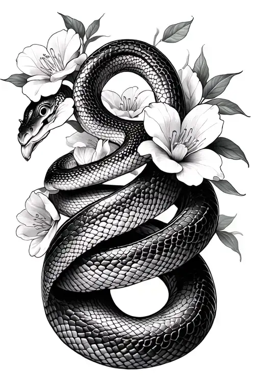 Snake Wrapped Around Like A Girdle With Asian Bleeding-heart Flowers