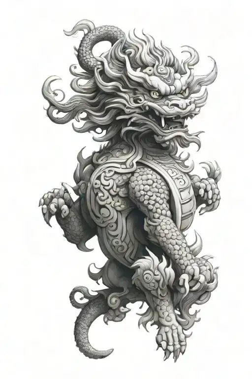 Generate Black White Foo Dog Sleeve With Dragon
