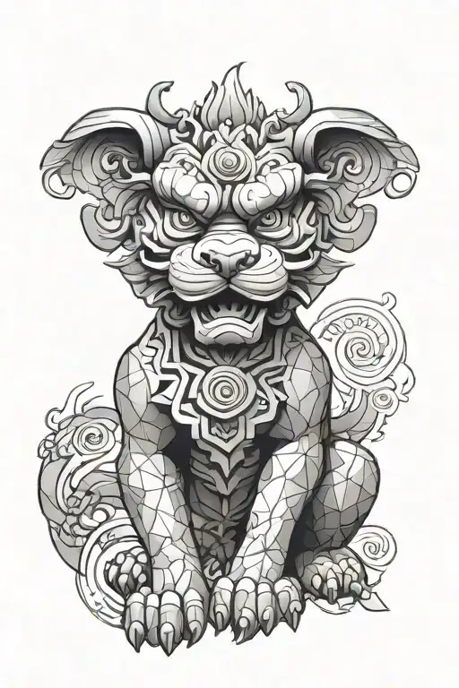 Generate Black White Foo Dog With Geometric Background