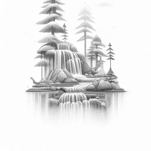 Design A Delicate Oxum Holding A Mirror Reflecting A Waterfall