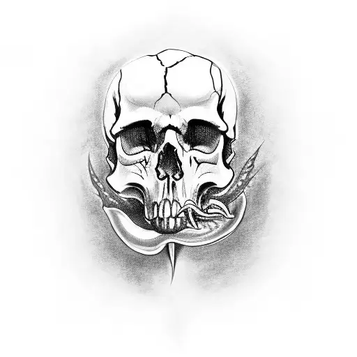 A Skull Doing A Calisthenics Exercise With A Dragon Emerging From Its Eye Socket