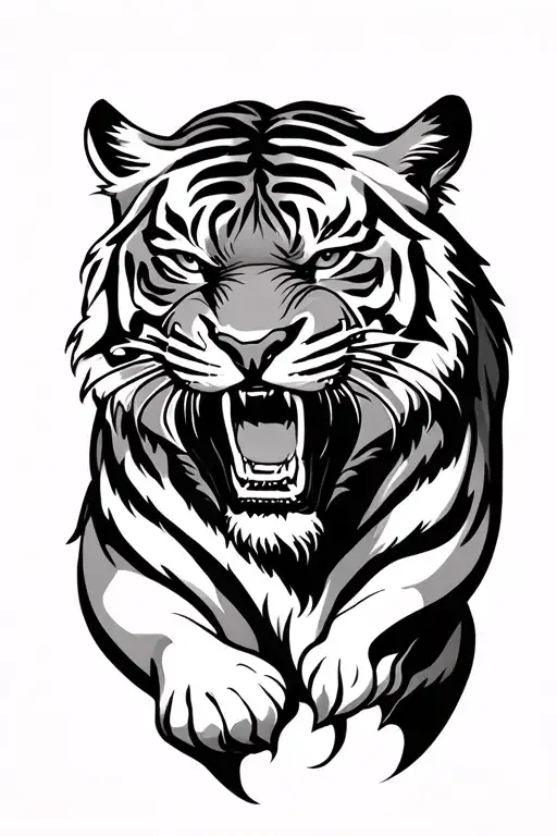 Angry Tiger With Greek Mythology Inspired Tattoo Design Combining