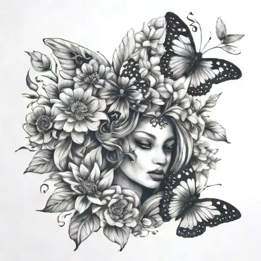 Feminine Mother Nature Butterflies And Flowers