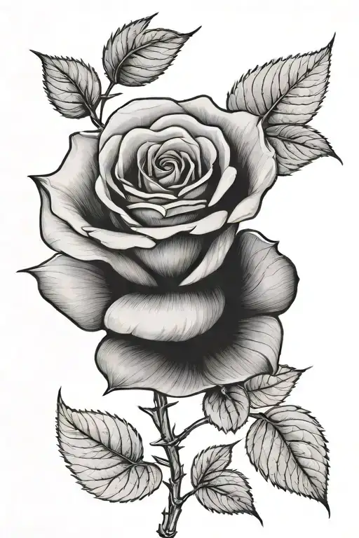 A Rose With A Leaf Surrounded Around The Branch Of The Rose Forming A Discreet N
