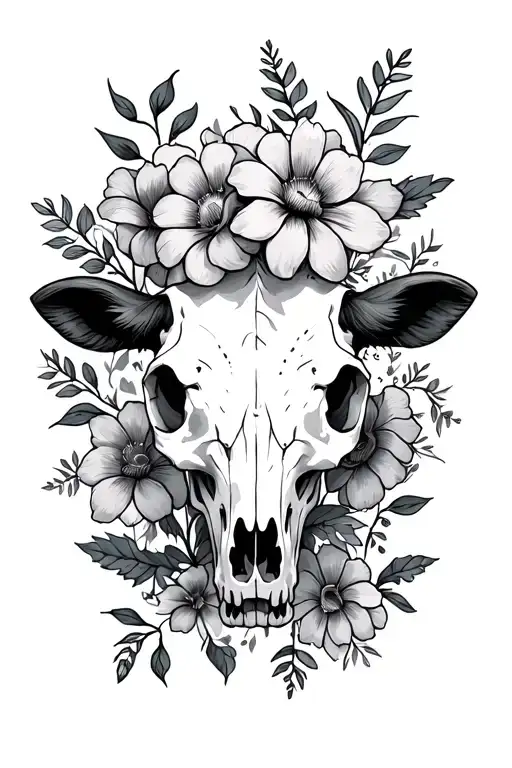 Cow Skull With Flowers