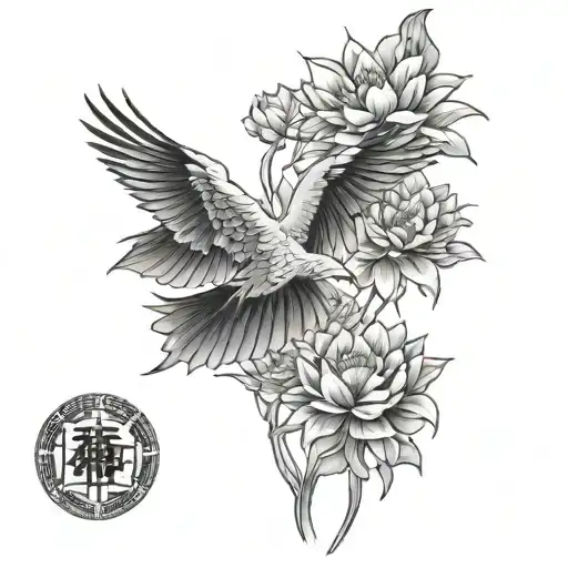Japanese Floral Fine Line Half Sleeve Female Fan Temple Crane Lotus Flower