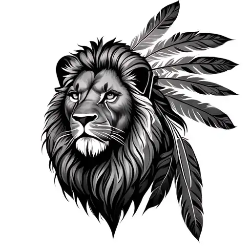 Lion Men Wearing Indian Feathers