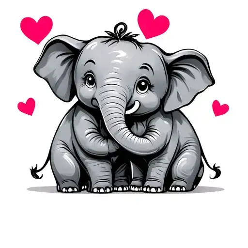 2 Cute Cartoon Elephants Cuddling Bigger One With Hearts