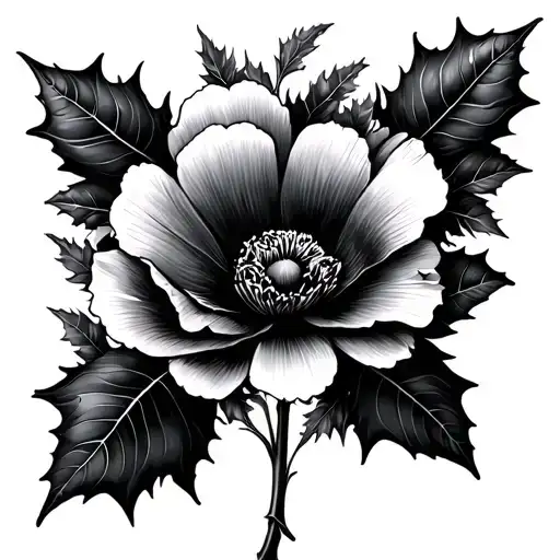 Holly And Poppy Flower Large Black Leaves