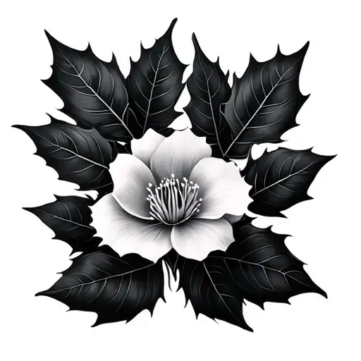 Holly Flower Large Black Leaves