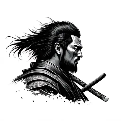 Agressive Samurai Warrior From Side Profile