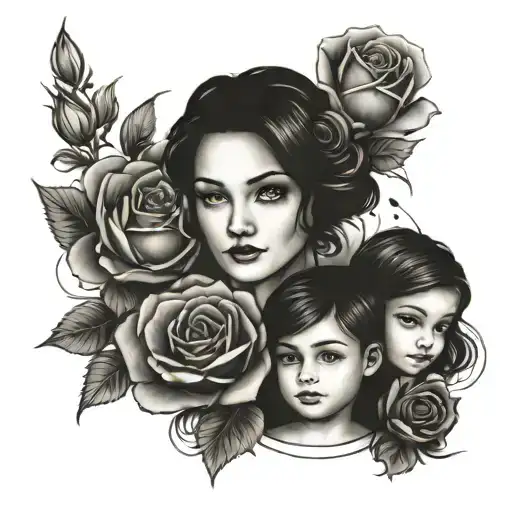Daughter And Family And Roses