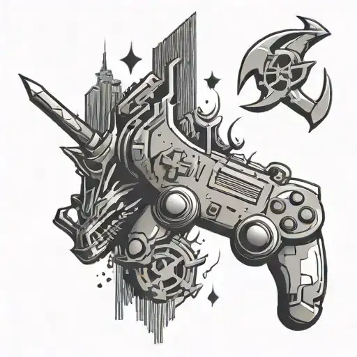 Incorporate Symbols From Videogames And Heavy Metal Music Into A Minimalist Tattoo Design